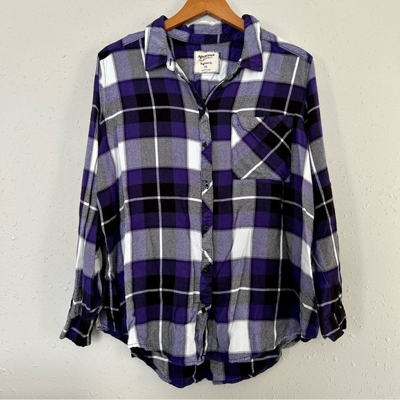 🦋 Arizona Jean Company Purple Flannel Boyfriend Fit Button Down XXL - Picture 1 of 6